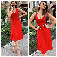 Облегающее молодежное платье, стильное по фигуре. Модный женский сарафан, удобный, легкий 48, Красный