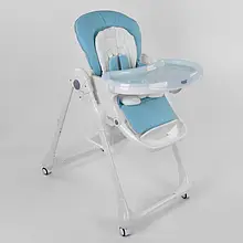 Стілець для годування Toti W-48406 Блакитний, Premium клас, м'яка вкладка, 4 колеса, знімний столик