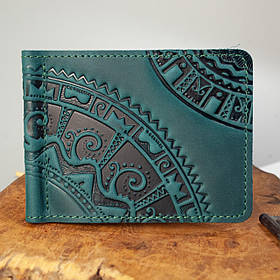 Прижим для грошей шкіряний темно-біоюзовий з тисненням Чумацький шлях