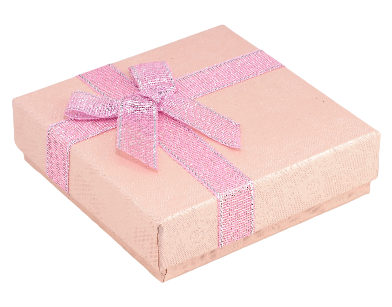 Подарункова коробка рожева з бантом Універсальна (Каблучка, Кулон, Сережки) Розмір 9х9см, h = 2.5см ціна за 1 шт.