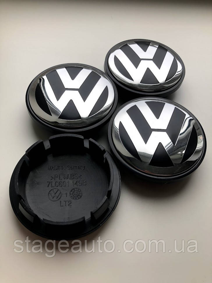 Ковпачки заглушки на литі диски VW Фольксваген 70 мм чорні, хром лого 7L6601149B Т4 Т5 Туарег