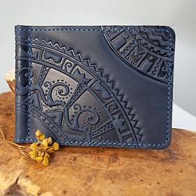 Прижим для грошей шкіряний синій з тисненням Чумацький шлях