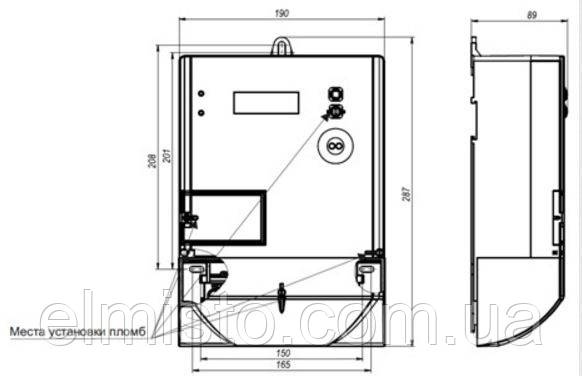 Габаритные размеры электросчетчикаMTX 3G30.DK.4L1-DOG4 в корпусе второго типа (возможна установка на DIN-рейку)