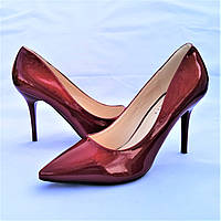 Женские бордовые туфли на каблуке лаковые классические на шпильке (размеры в описании)
