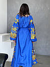 Синє плаття бохо, вишите плаття вишиванка льон, стильне синє плаття з вишивкою, фото 7