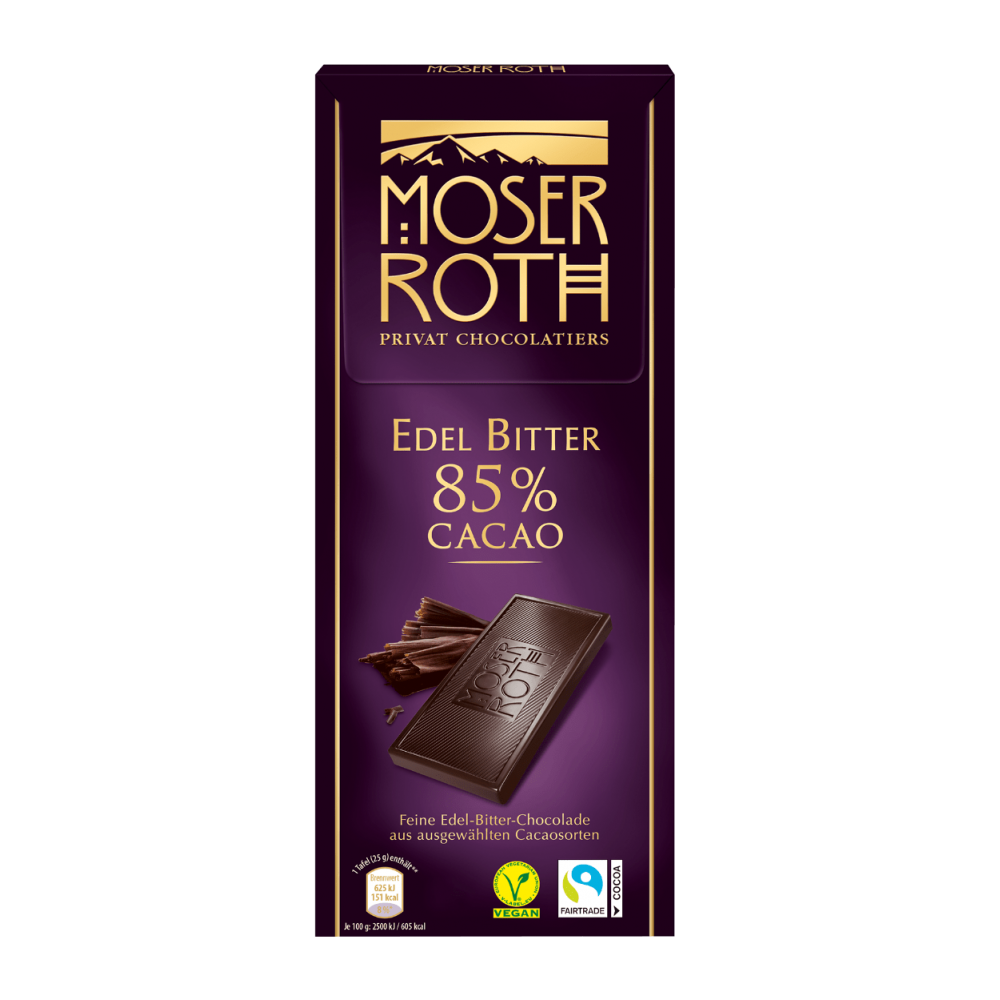 Шоколад гіркий Moser Roth Edel Bitter 85% какао, 125 г.
