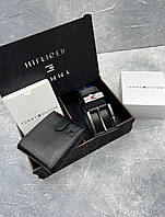 Кожаний мужской ремень и кошелёк Tommy Hilfiger в подарочной коробке, подарочный набор для мужчины
