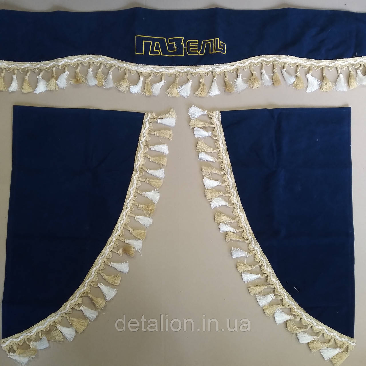 Штори кабіни (сині) (ламбрекен лобового скла, куточки бічного скла) ГАЗель, фото 1