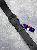 Чоловічий стильний шкіряний ремінь  Tommy Hilfiger у фірмовій коробочці, Чорний