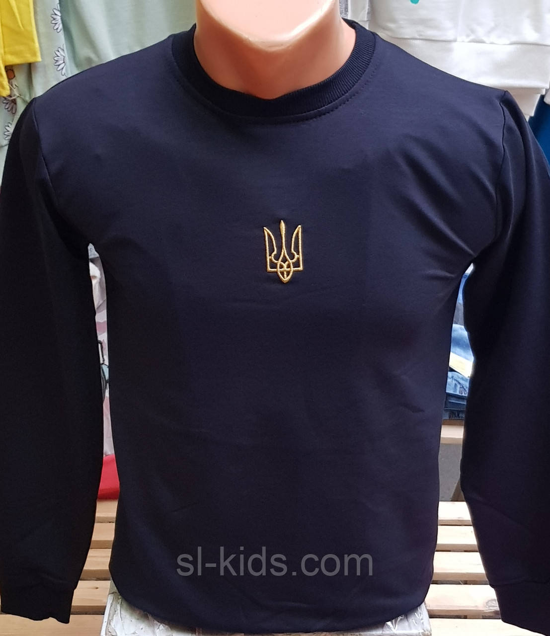 Реглан дитячий на флісі "Герб України" для хлопчика (темно синій) 128-152 см (гурт)