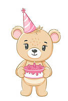 Наклейка для ростовой фигуры "Мишка девочка день рождение тортик" 80х45см / интерьерная наклейка (без обреза)