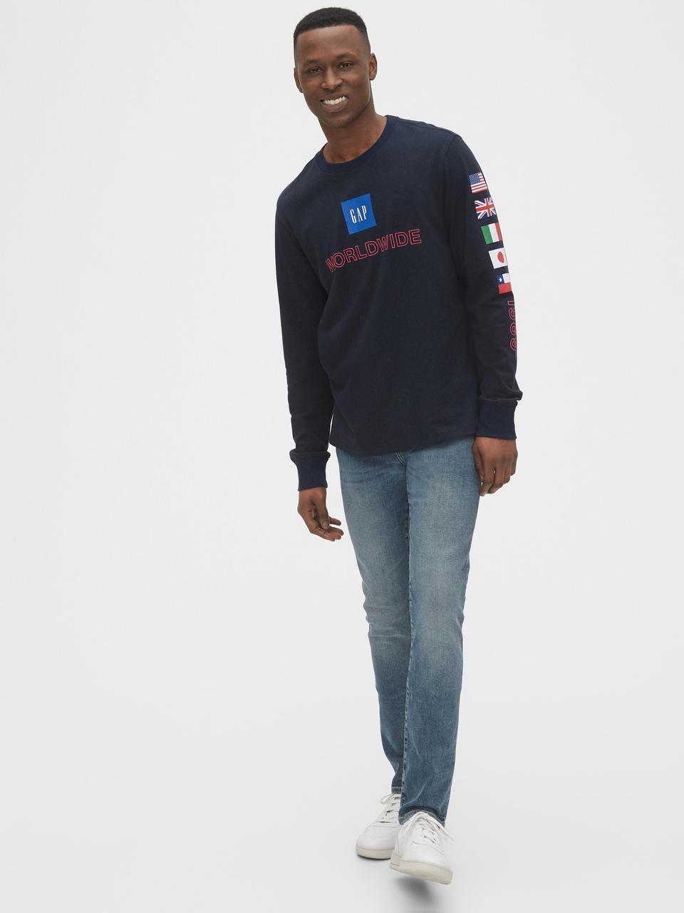 Чоловічий лонгслів GAP з принтом Worldwide оригінал, фото 1