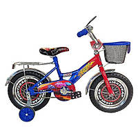 Велосипед двухколесный (+2 ролика) в стиле м/ф "Тачки" детский 12" с корзиной синий (TCH-12BL)