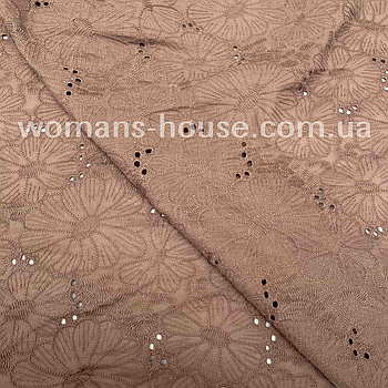 Тканина Батист вишивка прошва Світло коричневий