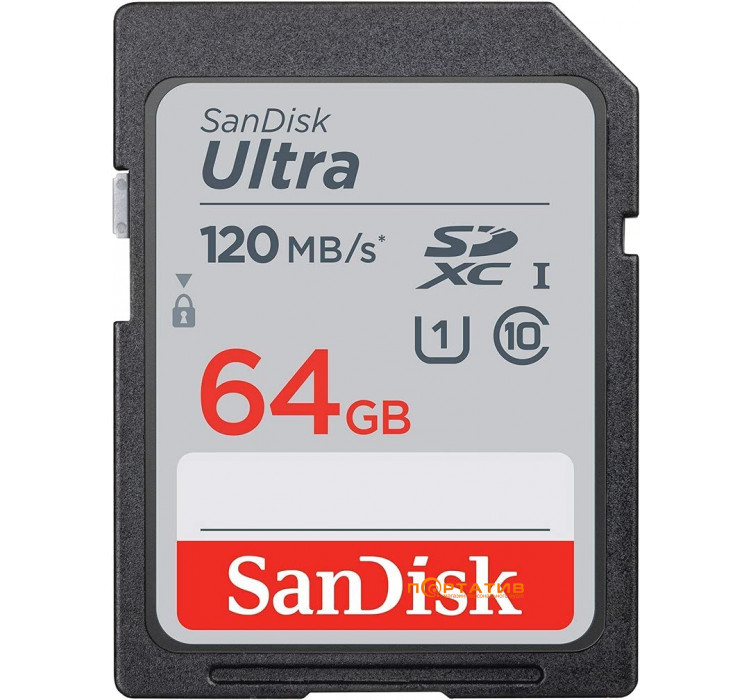 Карта пам'яті SanDisk Ultra SDXC Ultra 64GB Class 10 до 90 МБ/с до 120 МБ/с +SD-адаптер