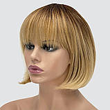 Перука каре з термоволосся 180℃ Kristal AT блонд омбре, перехід з каштанового до пшеничного блонда, фото 3