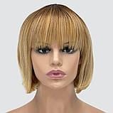 Перука каре з термоволосся 180℃ Kristal AT блонд омбре, перехід з каштанового до пшеничного блонда, фото 2