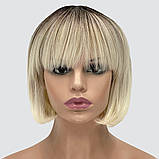 Перука каре з термоволосся 180℃ Kristal AT блонд омбре, перехід із темно-русого в холодний блондин, фото 2