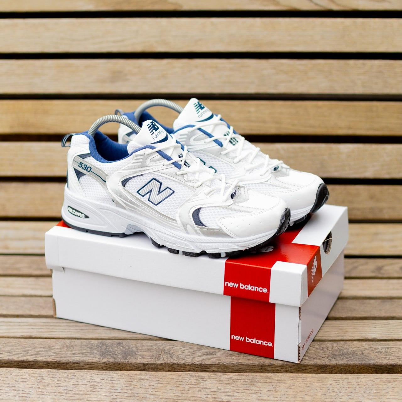 Чоловічі кросівки New Balance 530 (білі із сірим і синім) спортивні кроси для бігу та прогулянок Fox1198 топ, фото 1