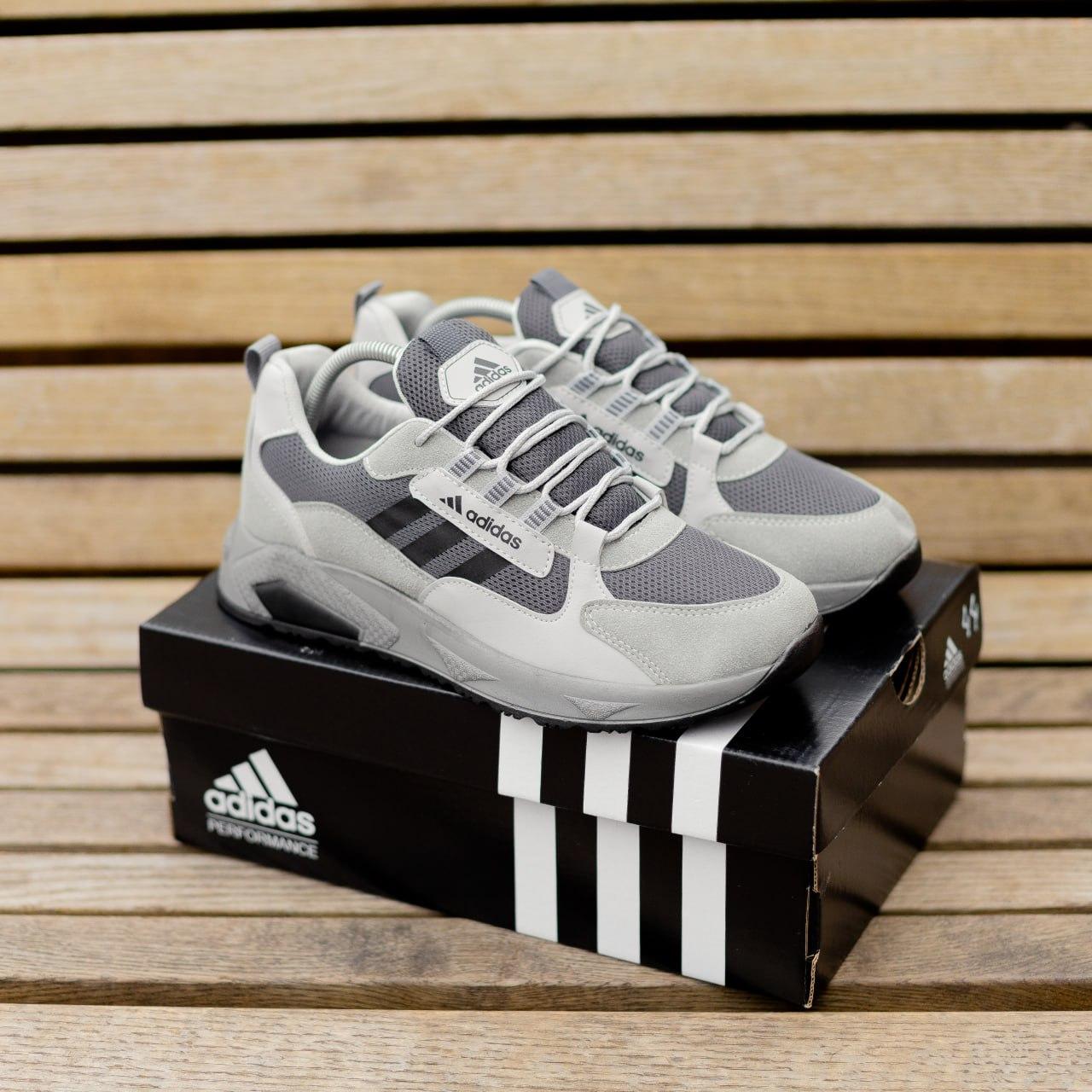 Чоловічі кросівки Adidas (сірі) легкі спортивні комбіновані демісезонні кроси Fox1204 топ