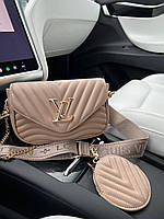Женская подарочная сумка клатч LV New beige (Louis Vuitton) (бежевая) BONO509167 модная стильная с логотипом