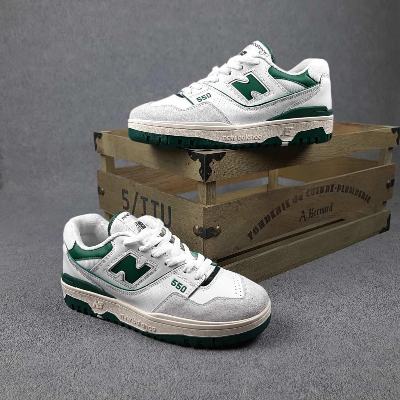 Чоловічі кросівки New Balance 550 (білі з зеленим) якісні кольорові спортивні кроси О10842 top, фото 1