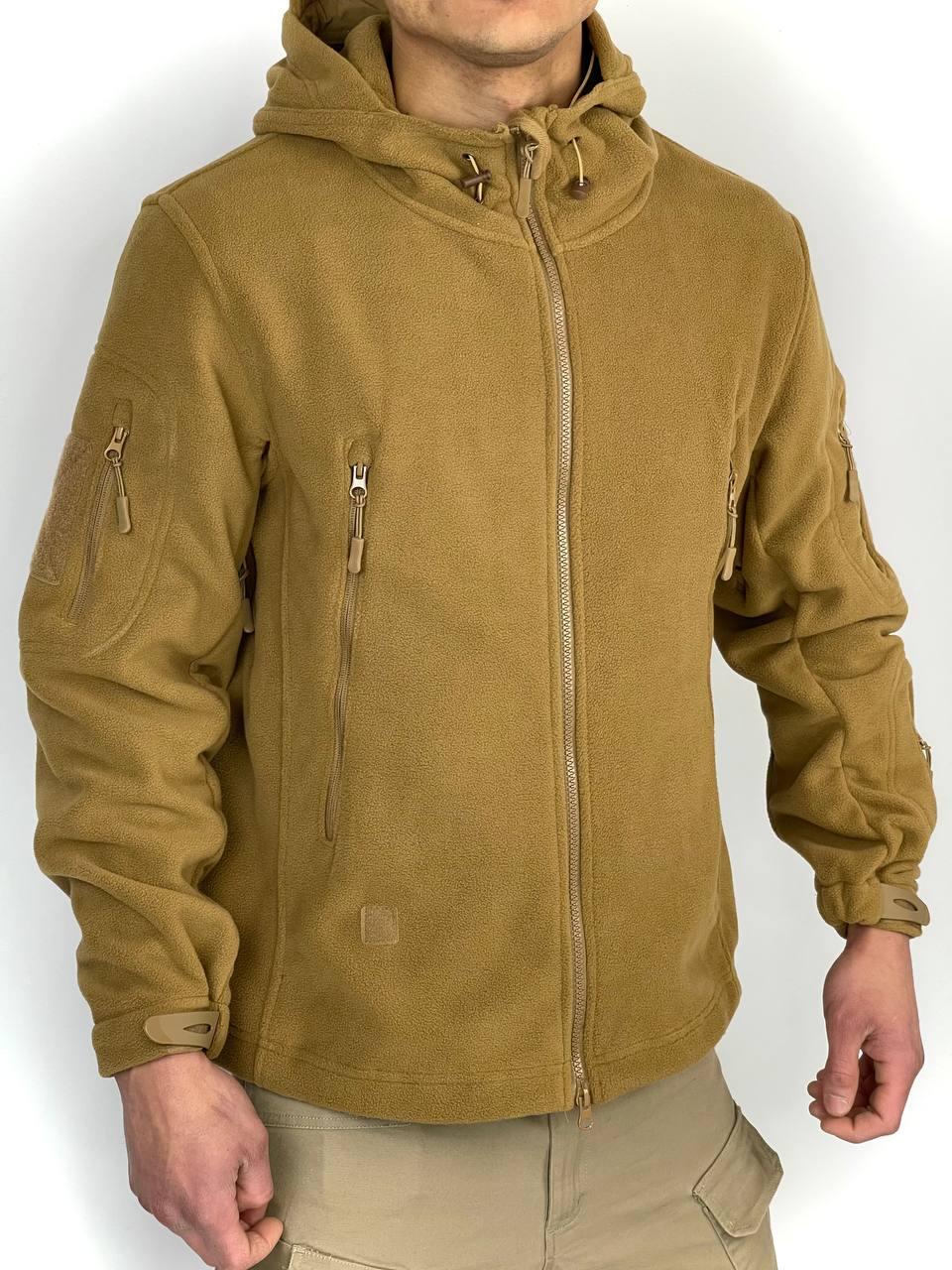 Кофта чоловіча тактична з капюшоном подвійний фліс (колір-Койот) Арт1120 тепла затишна зручна на блискавці топ, фото 1