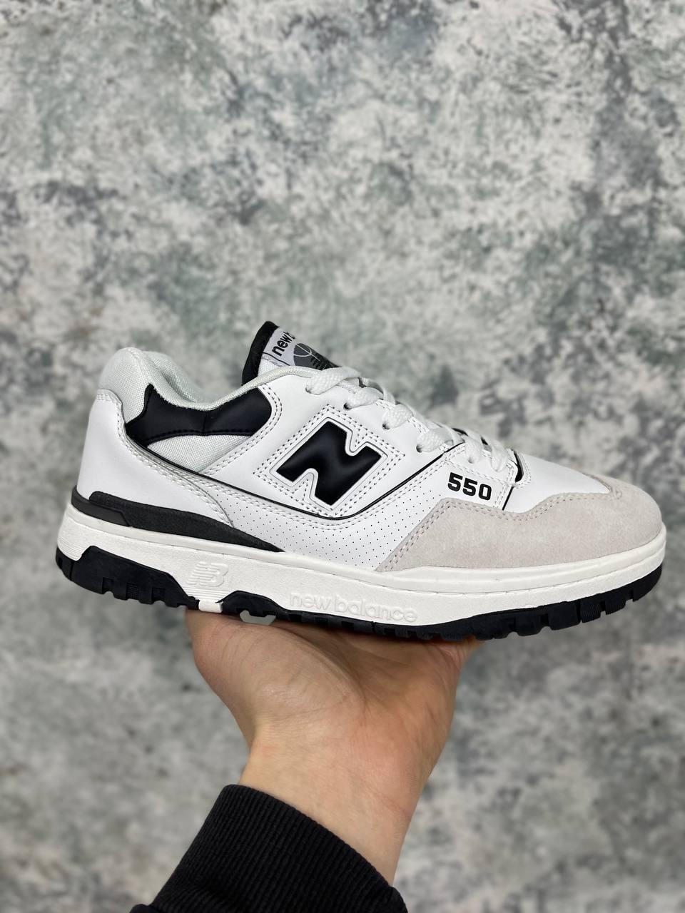 Чоловічі кросівки New Balance 550 Suede White Black (білі з чорним) демісезонні спорт кроси I1171 топ