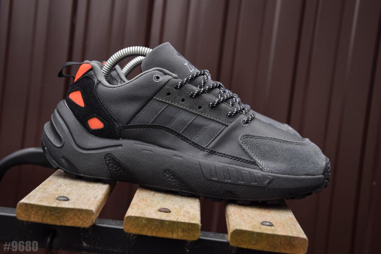 Чоловічі кросівки Adidas zx22 Dark Gray (темно-сірі з жовтогарячим) рефлективні весняні кроси Т9680 топ, фото 1