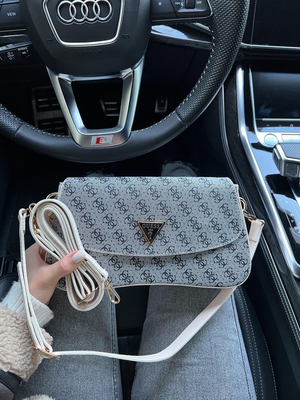 Жіноча подарункова сумка клатч Guess (сіра) AS244 стильна красива сумочка з довгим шкіряним ремінцем топ