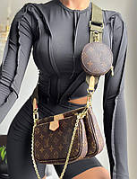 Женская сумка клатч "3 в 1" LV Multi Pochette Green Premium (коричневая) Gi91052 модная стильная с монограммой