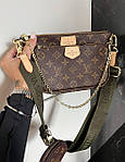 Жіноча сумка Louis Vuitton Multi Pochette Premium (коричнева з хакі) модна стильна сумка Gi91052топ, фото 6