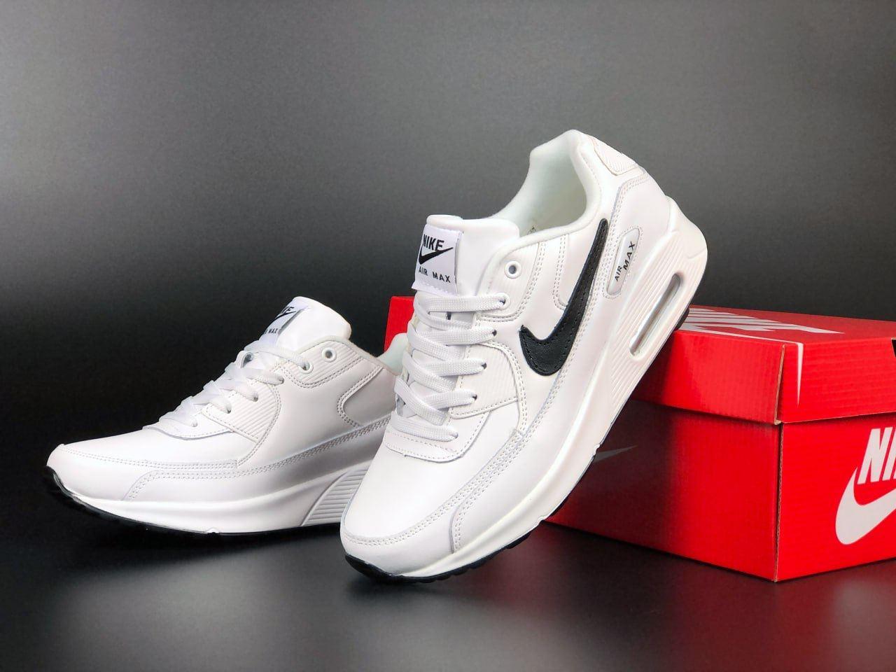 Чоловічі кросівки Nike Air Max 90 (білі з чорним) стильні спортивні демі кроси В11493 топ, фото 1