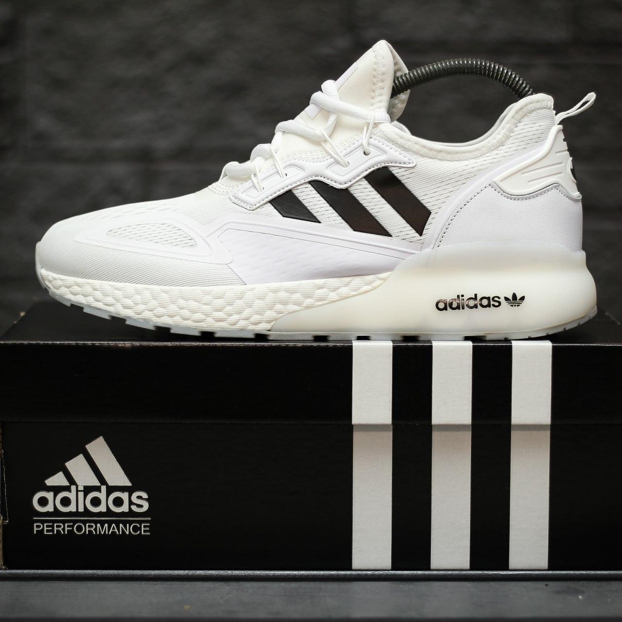 Чоловічі кросівки Adidas ZX 2K Boost (білі з чорним) молодіжні демісезонні кроси 2228 топ, фото 1