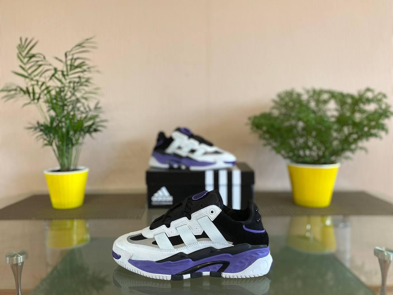 Чоловічі кросівки Adidas Niteball (біло-чорно-фіолетові) D308 молодіжні гарні демісезонні кроси топ, фото 1