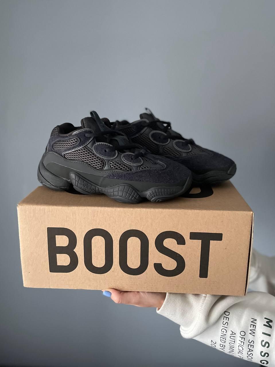 Чоловічі кросівки Adidas Yeezy Boost 500 Black (чорні) модні спортивні кроси S400 топ, фото 1