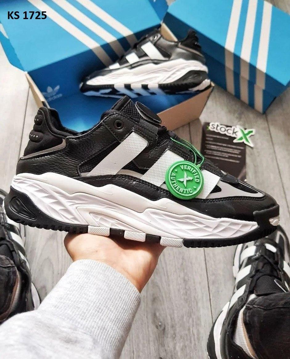 Чоловічі кросівки Adidas Niteball (чорні з білим) спортивні весняні модні кроси KS 1725 топ, фото 1
