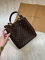 Женская сумка Louis Vuitton (коричневая) А041 классная модная удобная на кожаной стяжке в клеточку кросс
