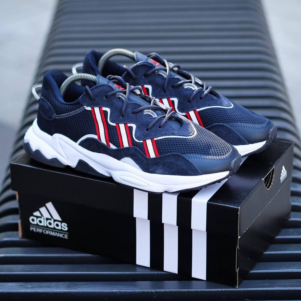 Чоловічі кросівки Adidas Ozweego (сині з білим і червоним) світловідбивні спорт кроси 1964 топ, фото 1