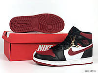 Мужские кроссовки Nike Air Jordan 1 Retro High OG (чёрные с бордовым и белым) высокие кеды В11456 кросс