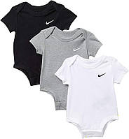 0-3 Months Black(56f096-023)/Grey/White Комплект из трех частей боди для малышей Nike Swoosh