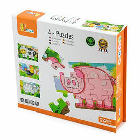 Набір дерев'яних пазлів Viga Toys Ферма 4 в 1, 48 деталей (50069)