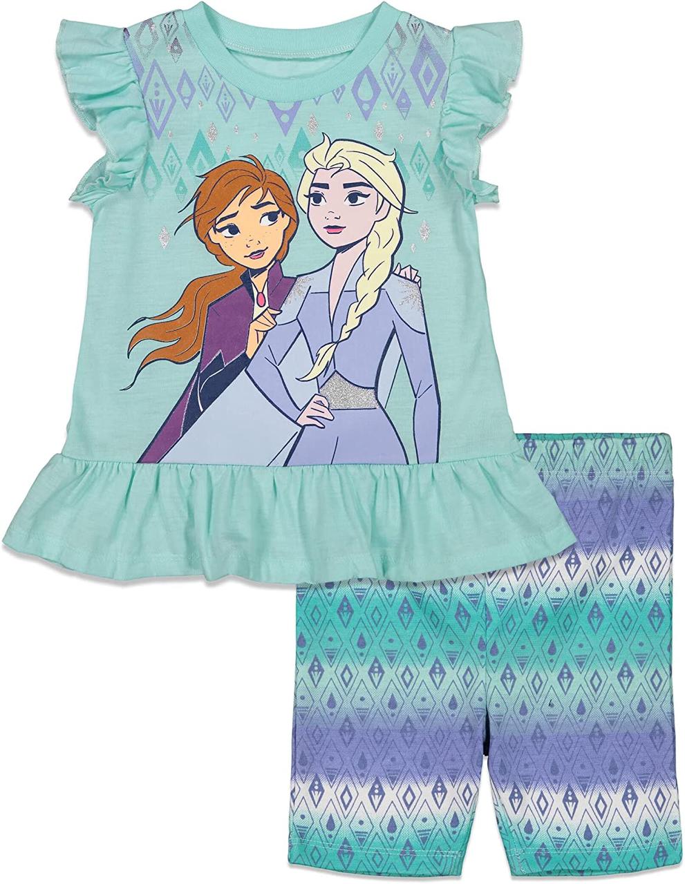 Набір футболок і шортів для дівчаток Disney Frozen Princess Anna Elsa Baby to Little Kid