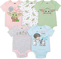 Baby Grogu 0-3 Months STAR WARS The Mandalorian Baby Yoda Набор из 5 боди с короткими рукавами