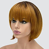 Перука каре з термоволосся 180℃ Kristal AT омбре, перехід із шоколадного кольору в приглушений каштановий/рудий, фото 3