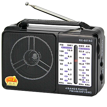 Радіоприймач на батарейках та від мережі GOLON RX-607 / Потужний 4-хвильовий приймач / Радіоприймач ФМ
