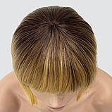 Перука каре з термоволосся 180℃ Kristal AT блонд омбре, перехід із темного кольору в карамельний блонд, фото 6