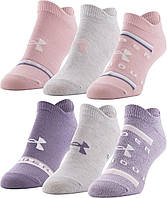 Club Purple/Halo Gray/White Medium Легкие женские носки-невидимки Under Armour Essential 2.0, 6 пар