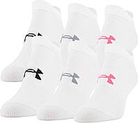 White/Cerise Assorted Large Легкие женские носки-невидимки Under Armour Essential 2.0, 6 пар