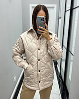 Жіноча стильна демісезонна куртка-сорочка на синтепоні, фото 3